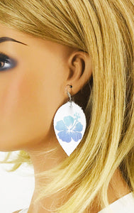 Gradient Color Hibiscus Flower Leather Earrings