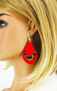 Red and Brown Leopard Faux Leather Earrings - E19-2973