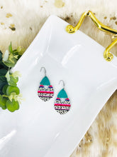 Load image into Gallery viewer, Teal and Cheetah Serape Striped Faux Leather Earrings - E19-2981