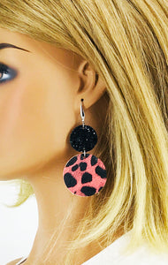 Leopard Faux Leather and Chunky Glitter Earrings - E19-2989