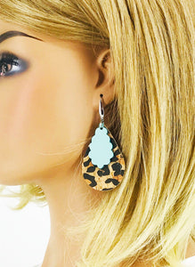 Leopard Cork and Teal Leather Earrings - E19-3005