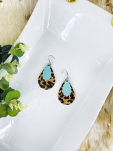 Load image into Gallery viewer, Leopard Cork and Teal Leather Earrings - E19-3005