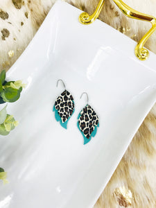 Aqua and Cheetah Leather Earrings - E19-3046