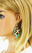 Load image into Gallery viewer, Aqua and Cheetah Leather Earrings - E19-3050