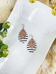 Black and White Stripped Leather and Glitter Earrings - E19-3051