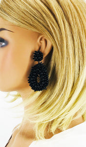 Black Bohemian Beaded Teardrop Earrings - E19-3072