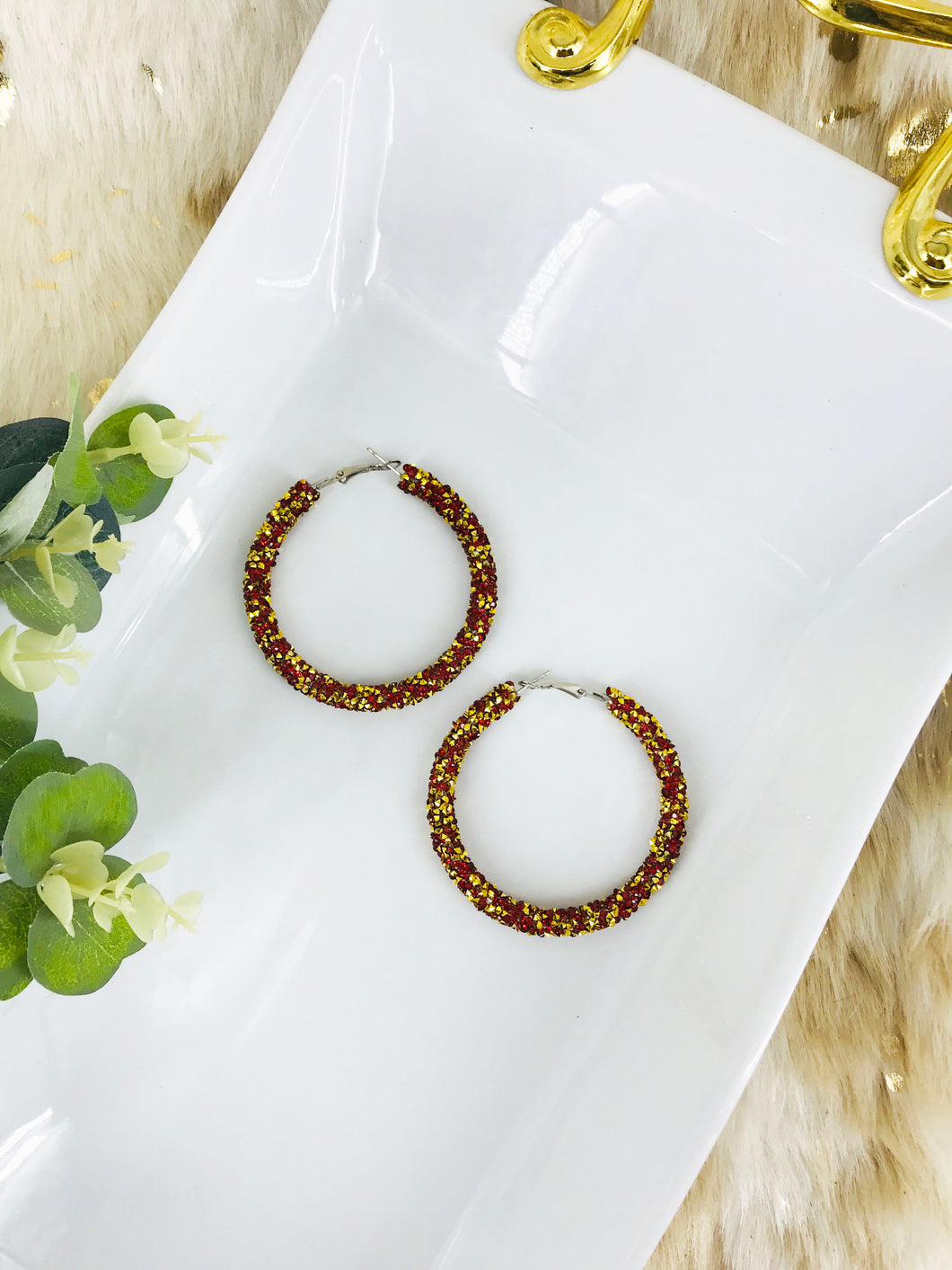 Red Glitter Hoop Earrings - E19-3076