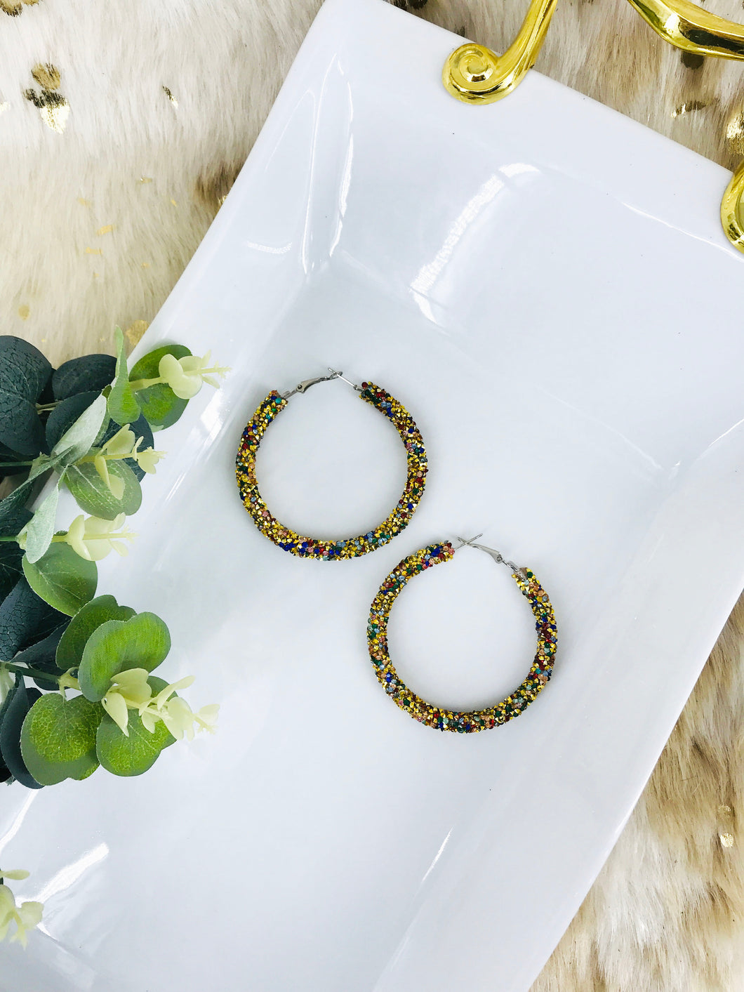 Multi-Color Glitter Hoop Earrings - E19-3079