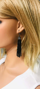 Black Boho Style Glass Bead Tassel Earrings - E19-308
