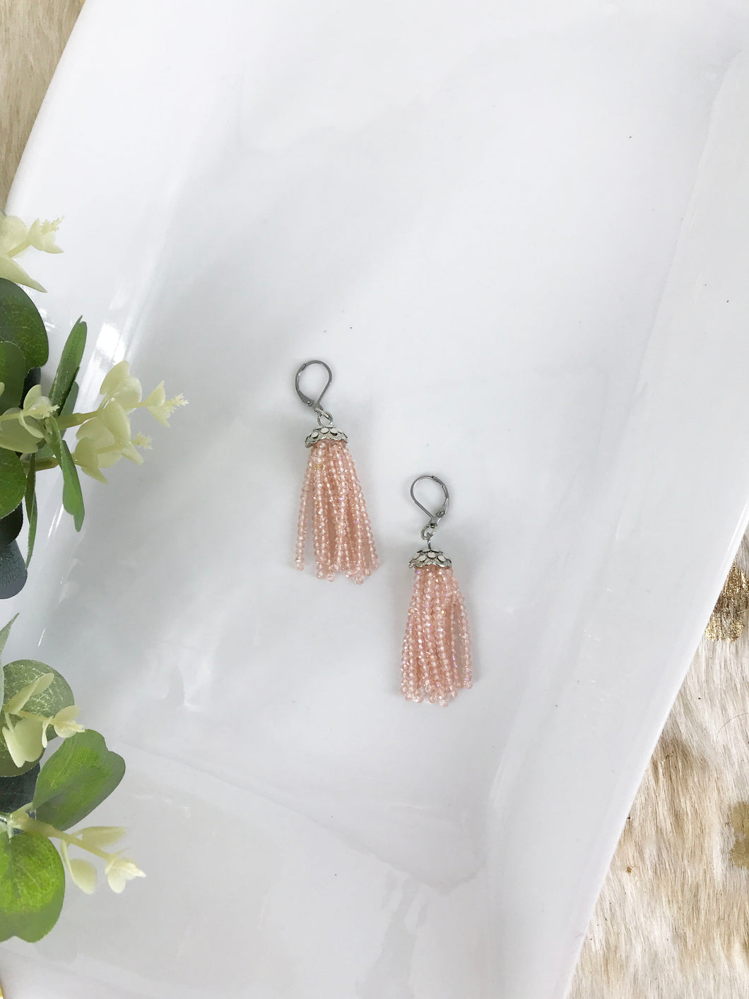 Pink Boho Style Glass Bead Tassel Earrings - E19-310