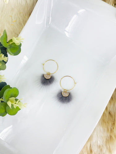 Gray Mink Fur Tassel Hoop Earrings - E19-3149