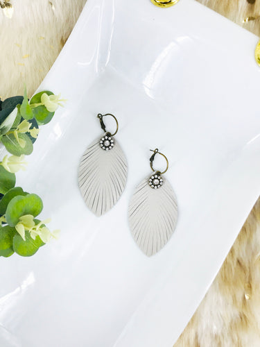 Light Gray Fringe Leather Hoop Earrings - E19-3319