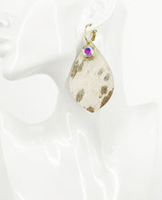 Load image into Gallery viewer, Gold Hair On Leather and Rhinestone Hoop Earrings - E19-3346