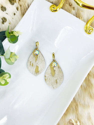 Gold Hair On Leather and Rhinestone Hoop Earrings - E19-3346