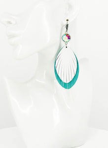 Rhinestone and Fringed Aqua Leather Earrings - E19-3352