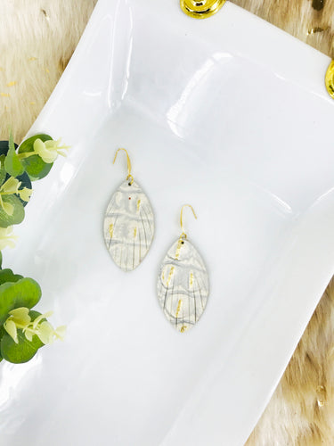 Metallic Gold and White Leather Earrings - E19-3354