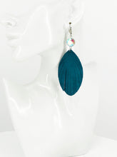 Load image into Gallery viewer, Rhinestone and Fringe Teal Suede Leather Earrings - E19-3356