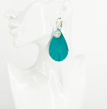 Load image into Gallery viewer, Rhinestone and Turquoise Leather Hoop Earrings - E19-3372