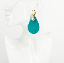 Load image into Gallery viewer, Rhinestone and Turquoise Leather Hoop Earrings - E19-3373