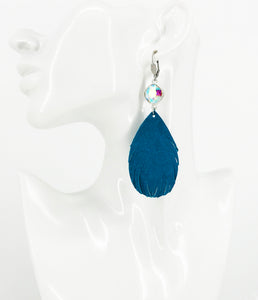 Rhinestone and Turquoise Fringe Leather Earrings - E19-3380