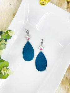 Rhinestone and Turquoise Fringe Leather Earrings - E19-3380