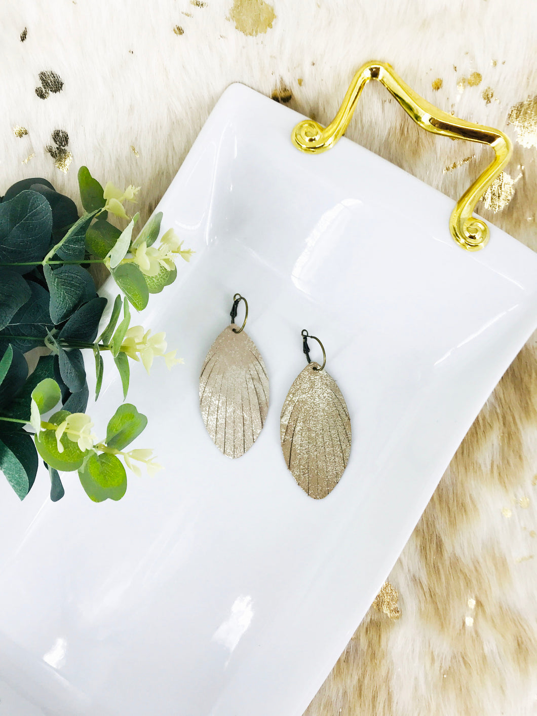 Platinum Fringe Leather Hoop Earrings - E19-3465