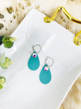 Load image into Gallery viewer, Aqua Leather and Rhinestone Hoop Earrings - E19-3506