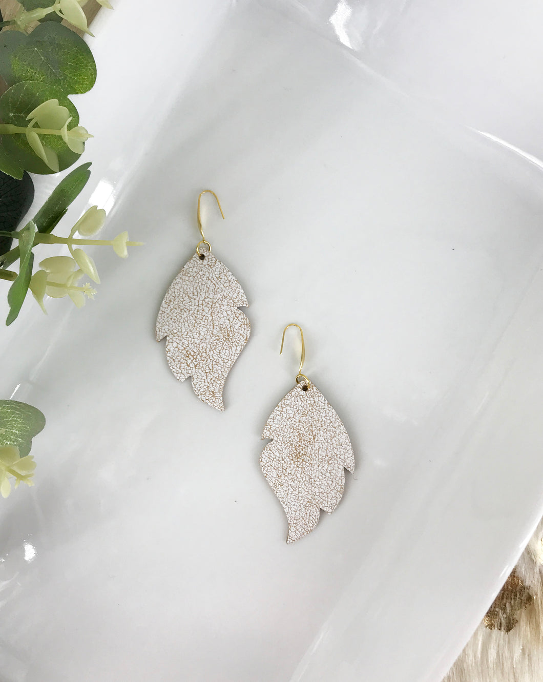 Distressed White Leather Earrings - E19-3523