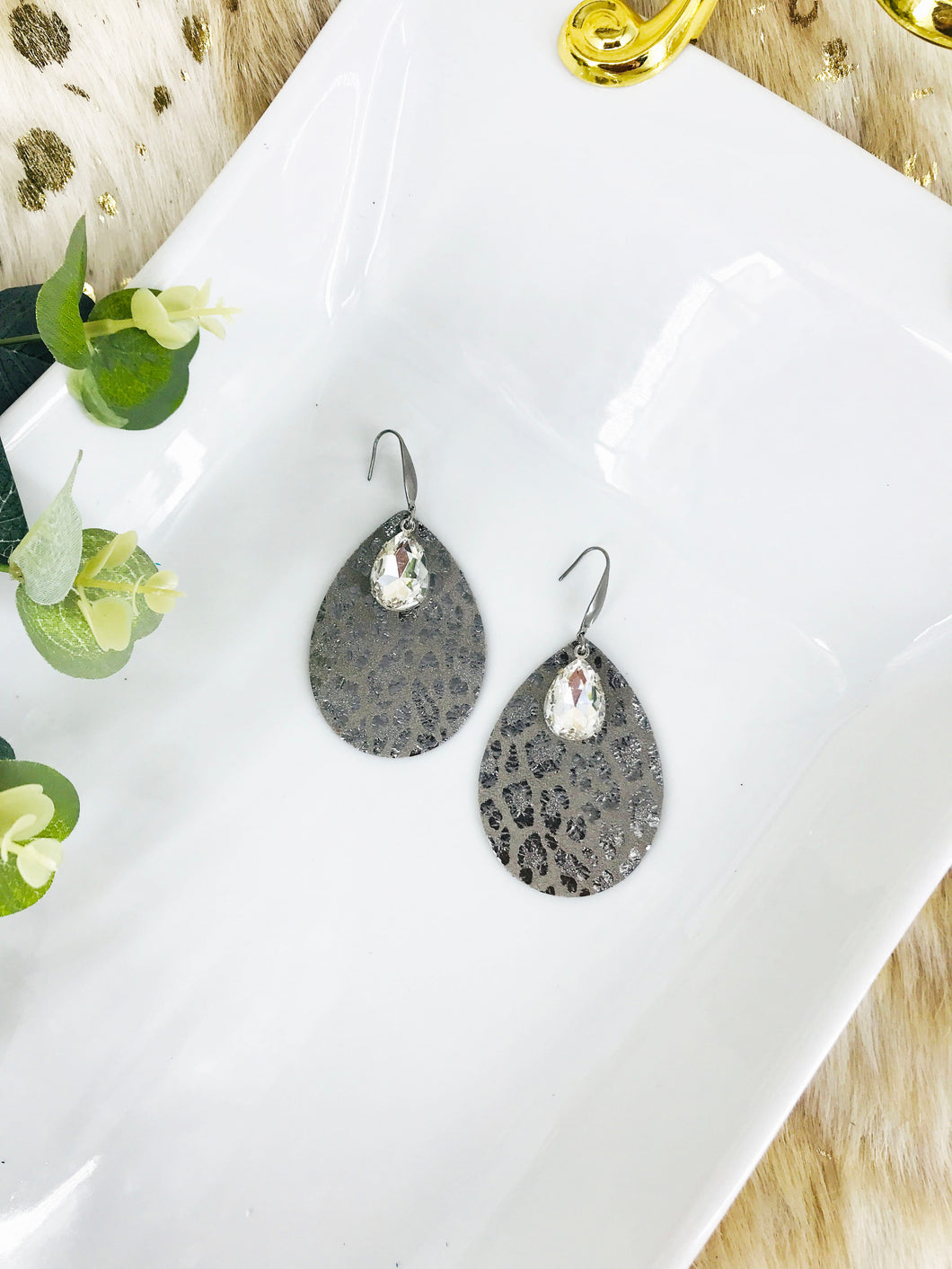 Metallic Leopard Leather and Rhinestone Earrings - E19-3538