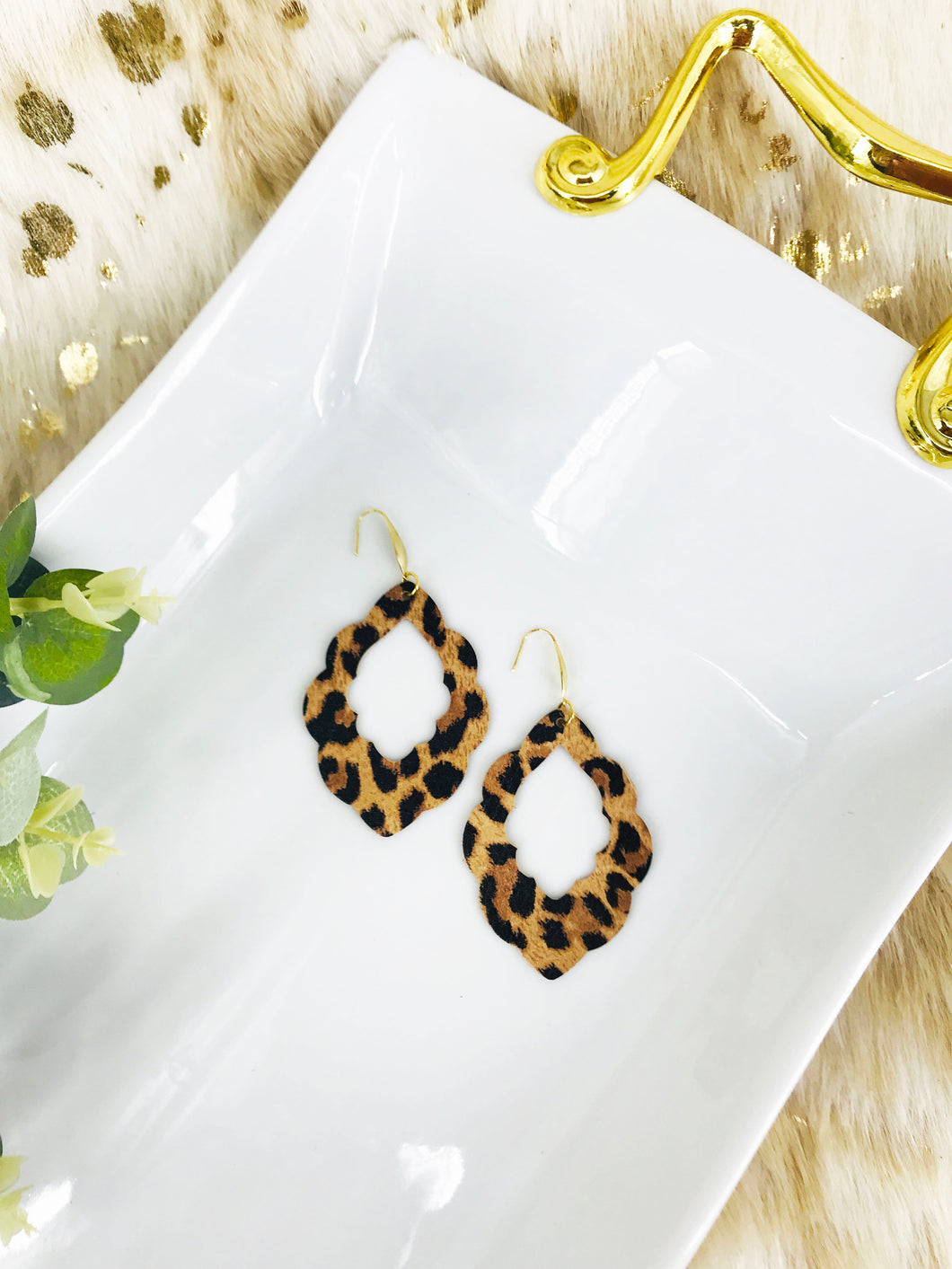 Mini Tan Cheetah Leather Earrings - E19-3549