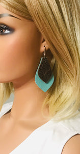 Aqua and Brown Embossed Leather Earrings - E19-362