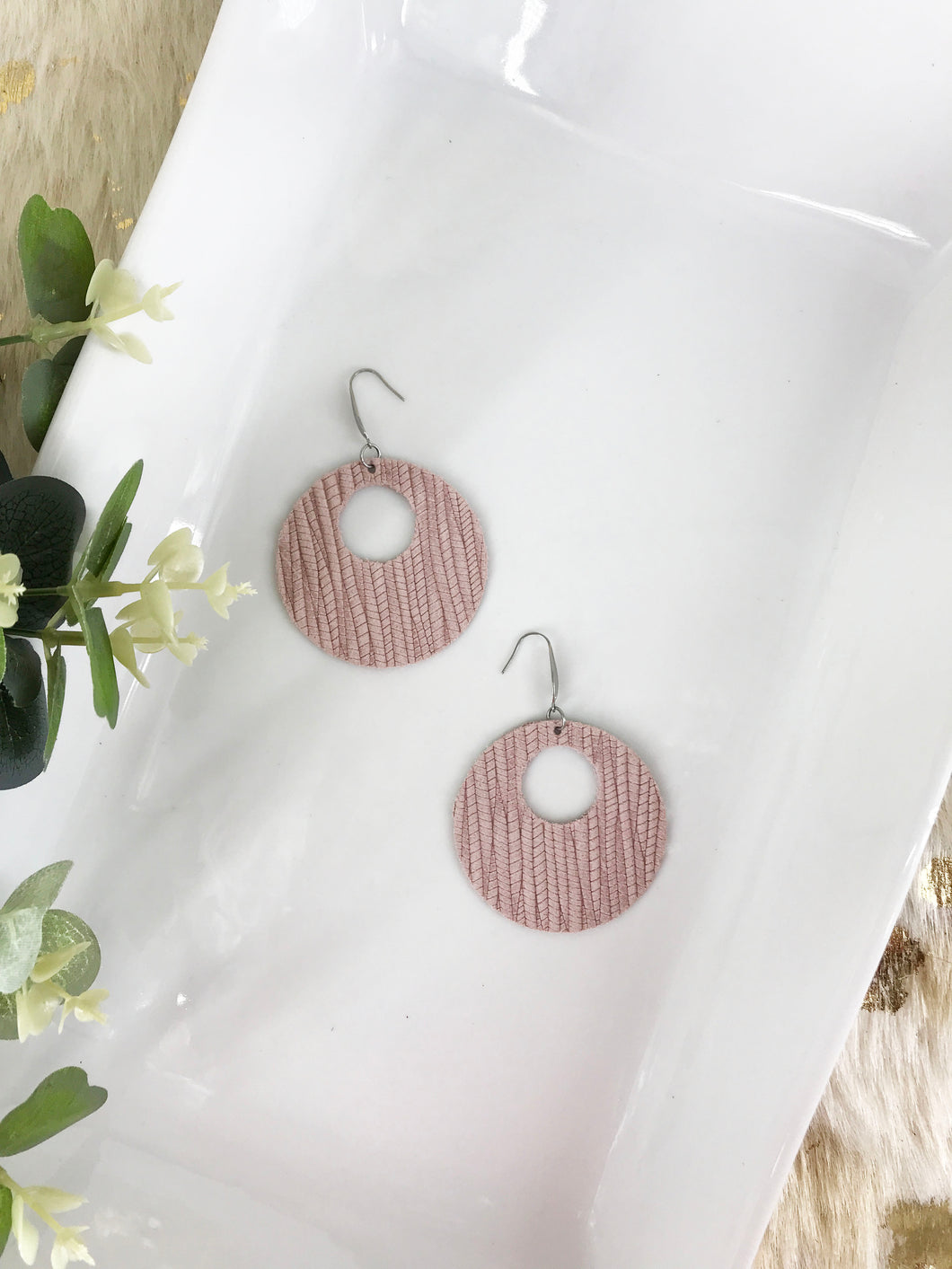 Light Pink Genuine Leather Earrings - E19-363