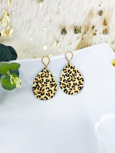 Corinne Natural Leopard Animal Print Teardrop Earring With Stone Post - E19-3653
