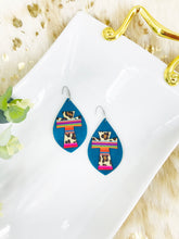 Load image into Gallery viewer, Turquoise Suede and Embossed Leopard Leather Earrings - E19-3711