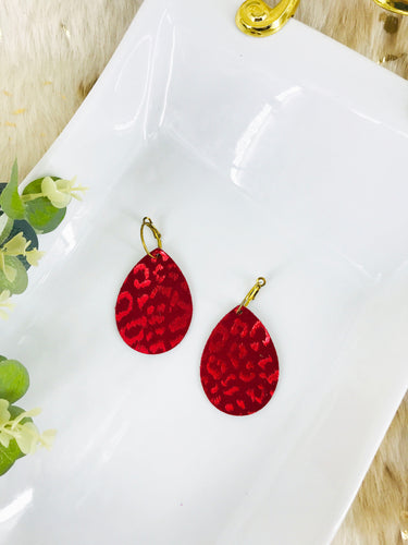 Reversable Gold Glitter and Red Leopard Faux Leather Hoop Earrings - E19-3727