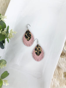 Pink and Cheetah Genuine Leather Earrings - E19-375