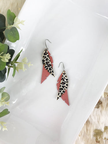 Salmon and Cheetah Genuine Leather Earrings - E19-376