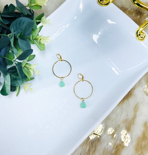 Gold Hoop & Teardrop Stone Earrings - E19-3799