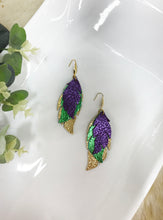 Load image into Gallery viewer, Mardi Gras Themed Genuine Leather Earrings - E19-3836