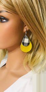 Genuine Yellow and Buffalo Plaid Leather Earrings - E19-398