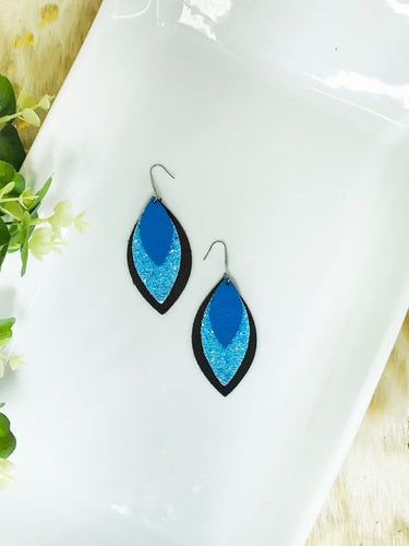 Brown and Blue Genuine Leather Earrings - E19-413