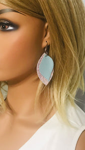 Sky Blue Leather and Chunky Glitter Earrings - E19-418