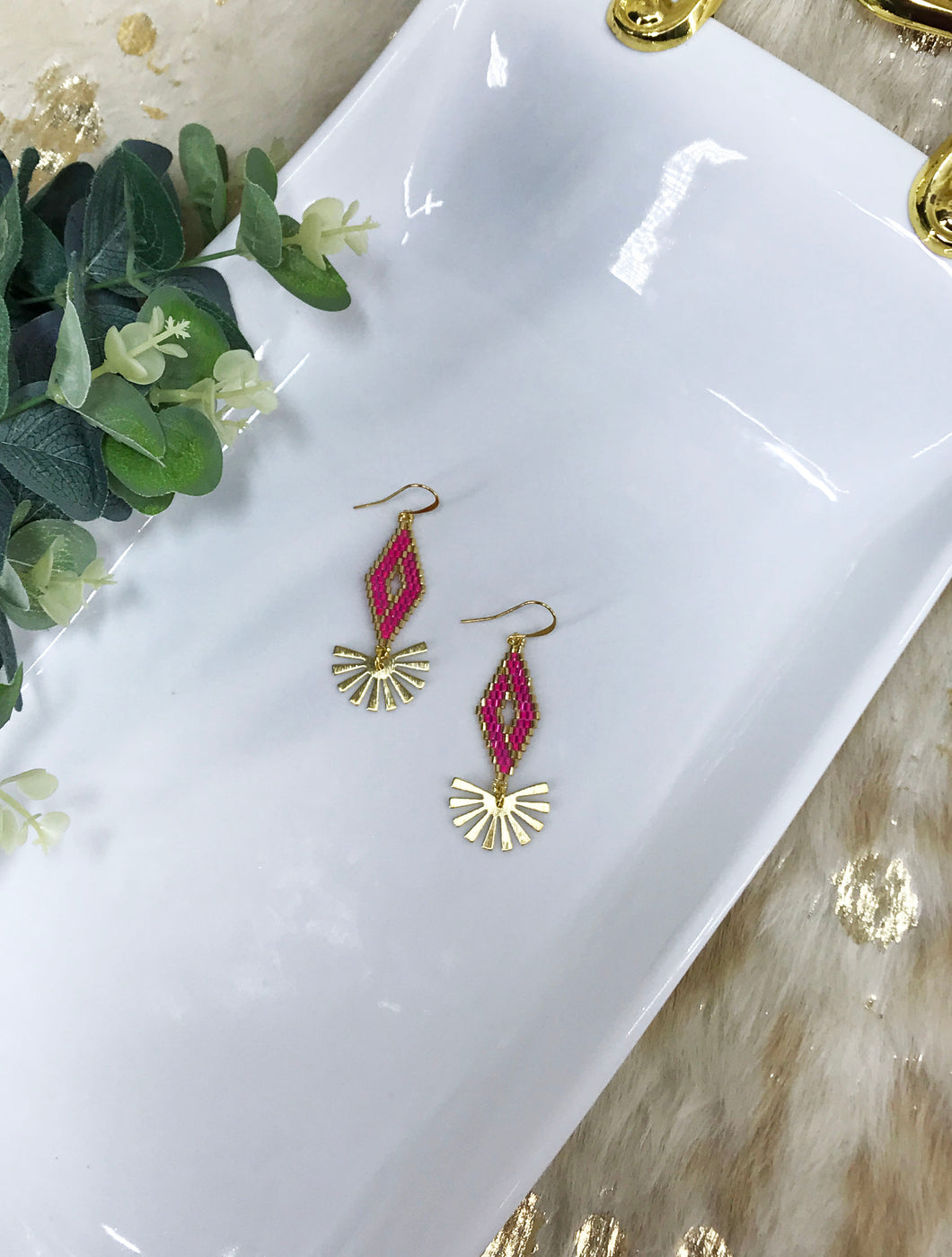 Hot Pink & Gold Pendant Earrings - E19-4407