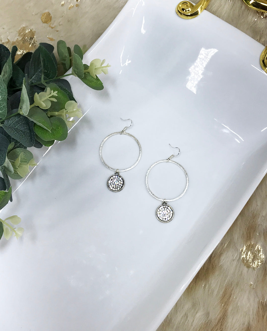 Pave Pendant & Open Hoop Pendant Earrings - E19-4415