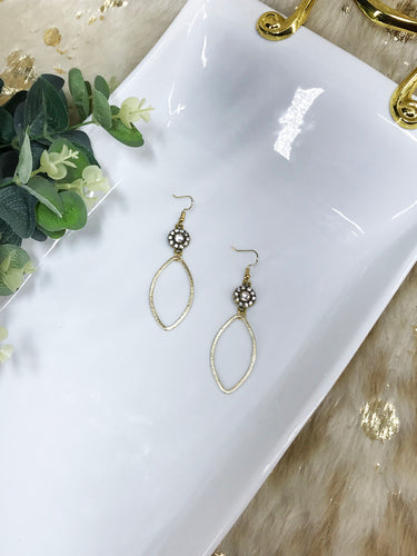 Rhinestone & Brushed Gold Pendant Earrings - E19-4428