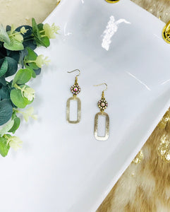 Rhinestone & Brushed Gold Pendant Earrings - E19-4433
