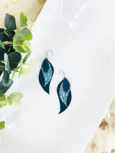 Load image into Gallery viewer, Dark Teal Leather and Turquoise Glitter Earrings - E19-453