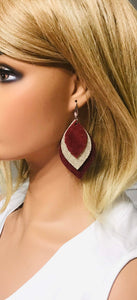 Burgundy Suede Leather and Metallic Gold Leather Earrings - E19-469