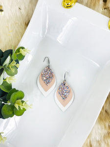 White and Pink Leather with Glitter Earrings - E19-471