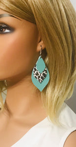 Aqua and Leopard Leather Earrings - E19-477